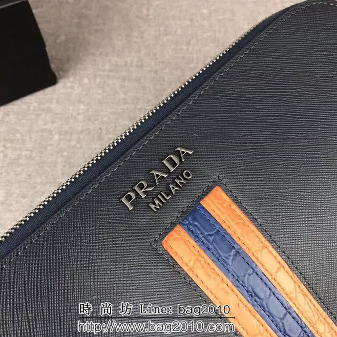 PRADA普拉達 官網同步 專櫃最新款 頂級原單十字紋牛皮 男士手包 2VF056 DD1903